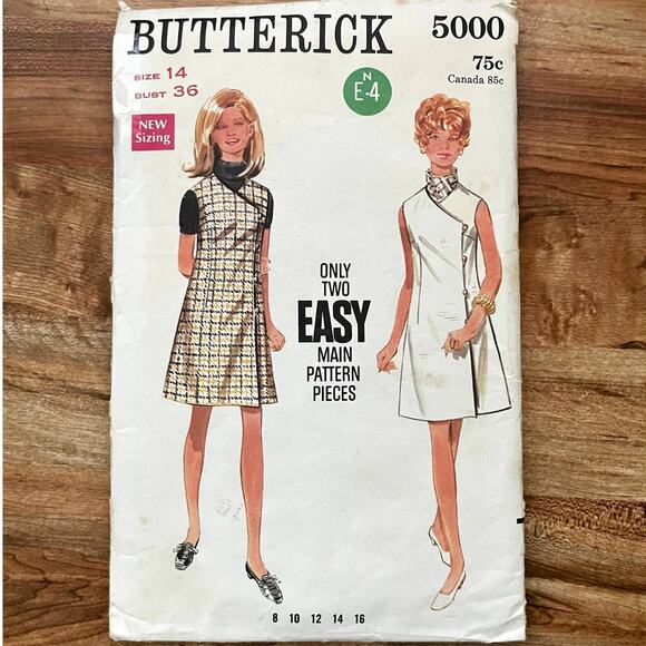 Vintage 1960s Butterick 5000 Sewing Pattern Size Sm 14 Dress & Jumper COMPLETE - Picture 1 of 2